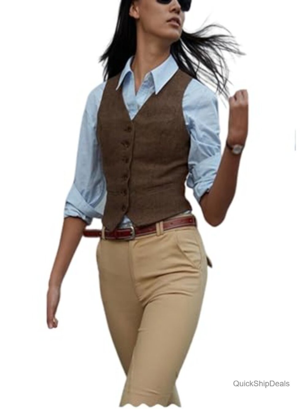 Herringbone Tweed Suit Vest Slim Fit V-Neck Waistcoat